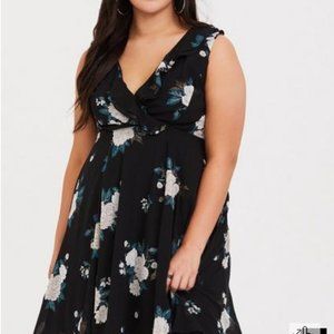Torrid Black Floral Chiffon Skater Dress